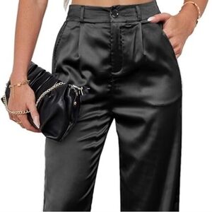 Sleek Black Satin Women's Trousers